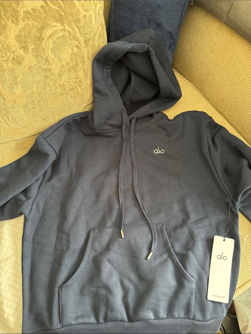 ALO Yoga Men's Navy Pullover Hoodie with Small Logo
